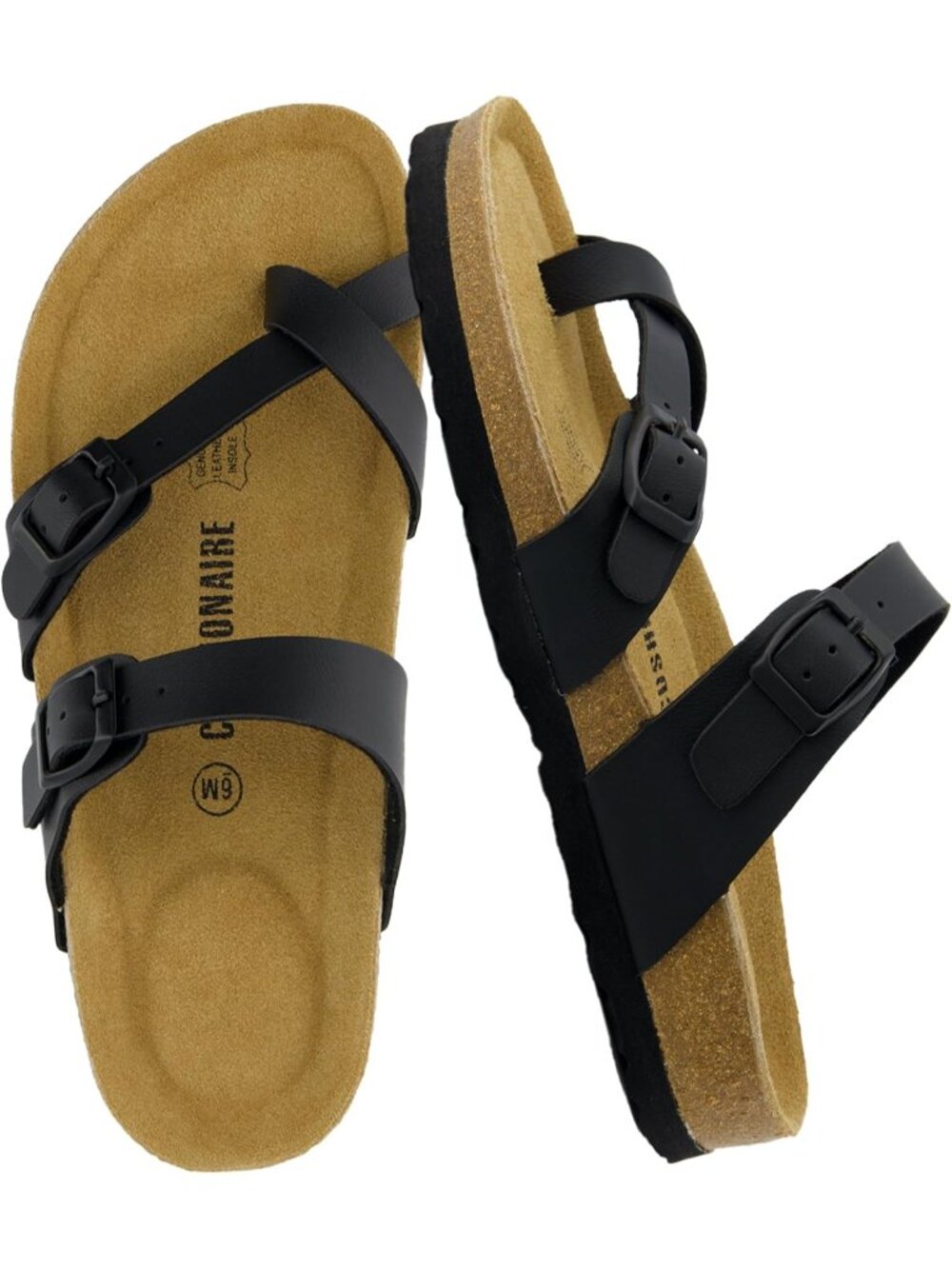 Women's Luna Cork Black N Sandal Strappy Flip Flops With Comfort Open Toe Shoes